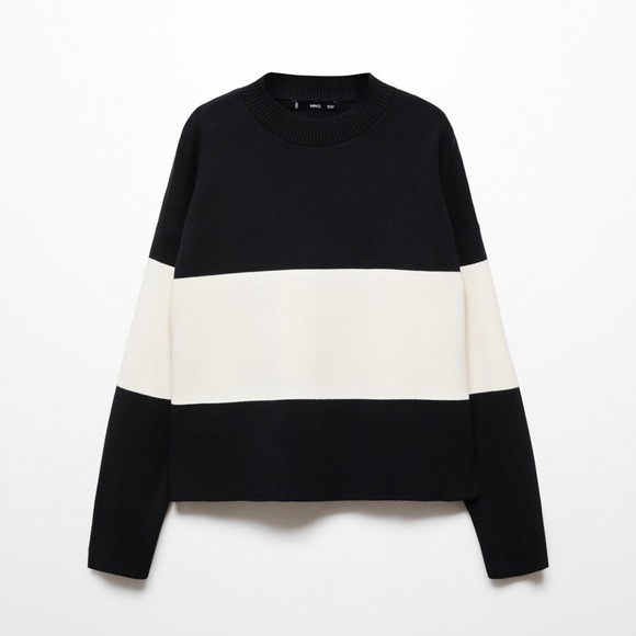 Mango Fine Knit Oversized Striped Black/White Sweater, Size 3XL - Picture 7 of 14